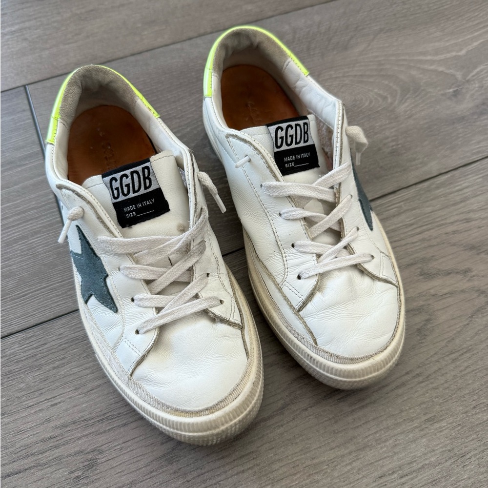 Golden Goose Kids White and Green Vintage Sneakers